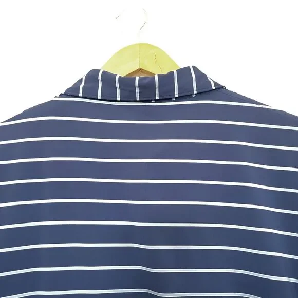 PETER MILLAR Summer Comfort Golf Polo Shirt Blue Striped Performance Large Logo - Picture 5 of 6